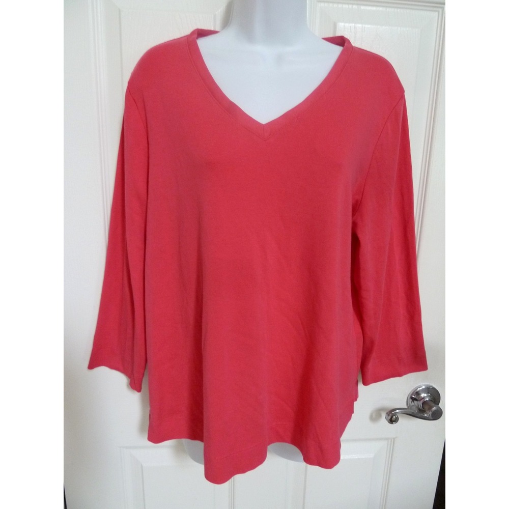 Chico's Pink Pima Cotton V-Neck Tee Top 3/4 Sleeve Size 3 XL